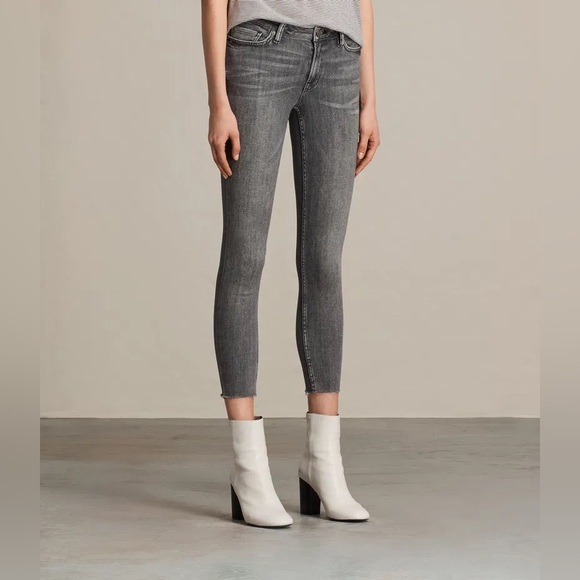 ALL SAINTS Mast Low Rise Crop Skinny Jean Medium Grey Raw Hem Stretch Denim - Picture 4 of 4